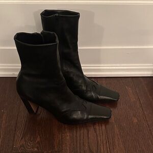 Khaite Black Leather Ankle Boots